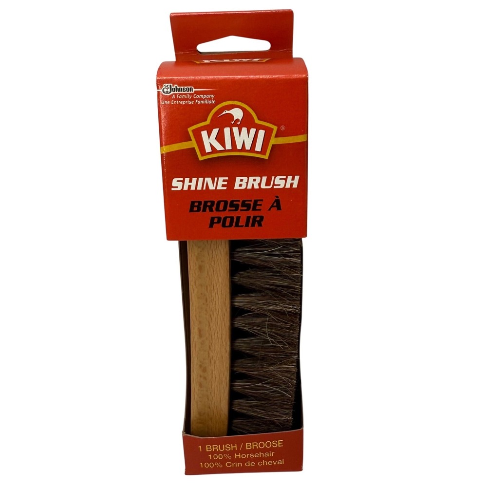 Kiwi Shine Brush 100% Horsehair Bristles Top‎ Quality Natural Wood Handle